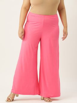 theRebelinme - Plus Size Womens Pink Solid Color Flared Knitted Palazzo