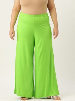 theRebelinme - Plus Size Womens Bright Green Solid Color Flared Knitted Palazzo