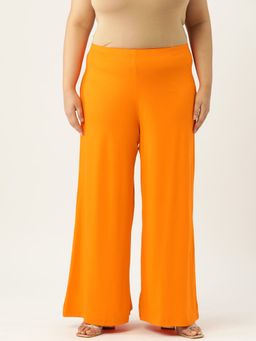 theRebelinme - Plus Size Womens Orange Solid Color Flared Knitted Palazzo