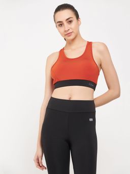 Clovia - Medium Impact Padded Racerback Sports Bra In Rust Brown