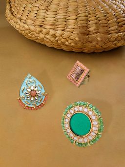 Zaveri Pearls - Set of 3 Multicolor Meenakari Traditional Rings-ZPFK14518