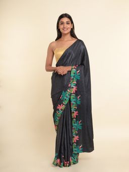Suta - Blue Printed Viscose Rayon Saree