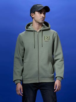 Pepe Jeans - Green Embroidered Full Sleeved Zipper Hoodie