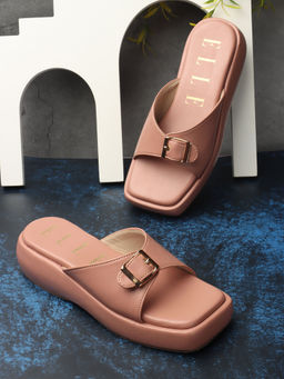 ELLE - Peach Women Buckle Sliders