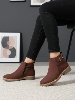 Iconics - Women Dark Brown Buckled Boots
