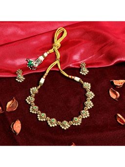 Prestones - Gold Finish Floral Motif Multicolor Necklace with Earrings
