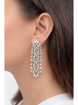 Prestones - Sleek Tassel White Zircon Earrings