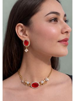 Prestones - Ruby Elephant Heritage Red Necklace with Earrings
