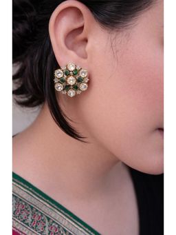 Prestones - Emerald Bloom Polki Studs Multicolour Earrings