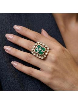 Prestones - Emerald Polki Vintage Adjustable White Ring