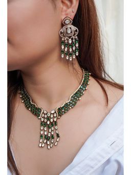 Prestones - Emerald Zircon Cluster Green Necklace with Earrings