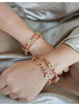 Prestones - Rangrekha Ruby-Emerald Temple Multicolor Bangles