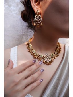 Prestones - Chanda Temple Ghungroo Green Necklace with Earrings
