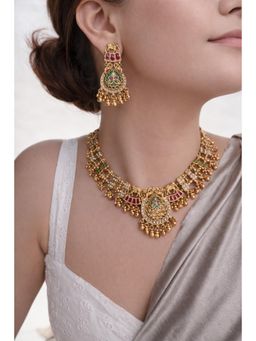 Prestones - Mahashree Elephant Motif Temple Multicolour Necklace with Earrings