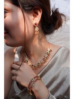 Prestones - Sriya Floral Stone Temple Multicolor Necklace with Earrings