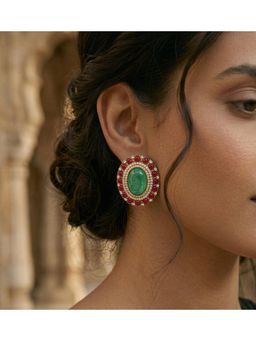 Prestones - Veera Emerald Oval Studs Green Earrings