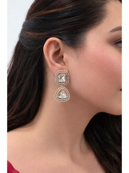 Prestones - Zaina Double Halo Polki Drops White Earrings