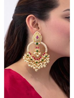Prestones - Pearl Crescent Chandbaali Multicolor Earrings