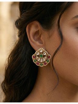 Prestones - Meera Navratna Disc Studs Multicolor Earrings