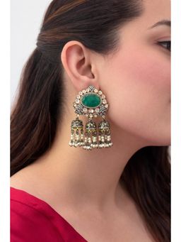 Prestones - Kiara Dual Tone Jhumka Drops Green Earrings