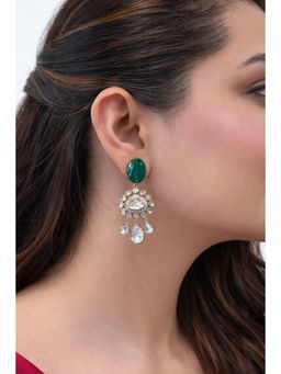 Prestones - Ira Emerald Teardrop Halo Green Earrings