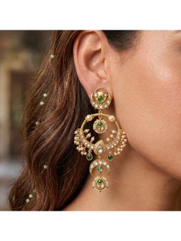 Prestones - Vanya Crescent Royal Chandbaali Green Earrings