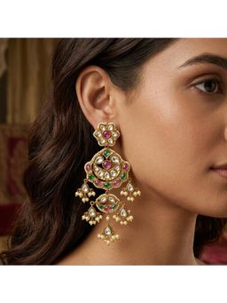 Prestones - Riva Floral Polki Pearl Multicolor Earrings