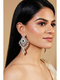 Prestones - Emerald Teardrop Zircon Chandelier Green Earrings