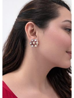 Prestones - Ruby Bloom Polki Studs White Earrings