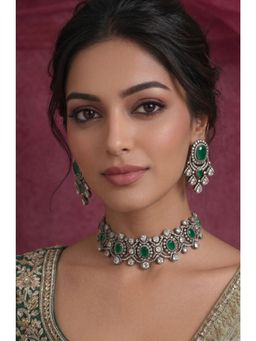 Prestones - Zircon Regal Emerald Green Necklace with Earrings