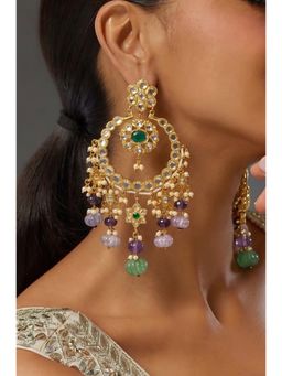 Prestones - Crystal and Bead Chandbali Green Earrings