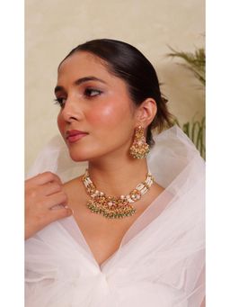 Prestones - Morni Kundan Pearl Multicolor Necklace with Earrings