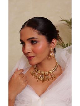 Prestones - Rani Gulabi Temple Pink Choker with Earrings