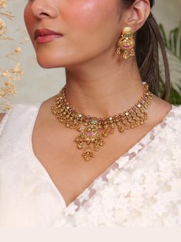 Prestones - Moti Patti Heritage Multicolor Choker with Earrings