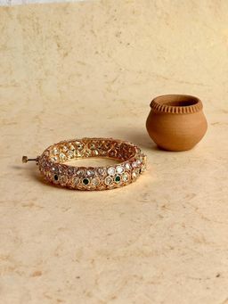 Prestones - Green Stone Kundan Openable Green Bangle