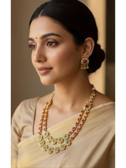 Prestones - Layered Studded Multicolour Necklace with Earrings