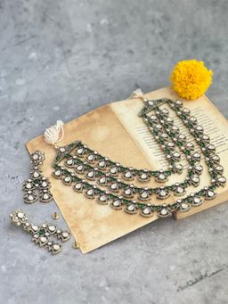 Prestones - Victorian Layered Statement White Necklace with Earrings