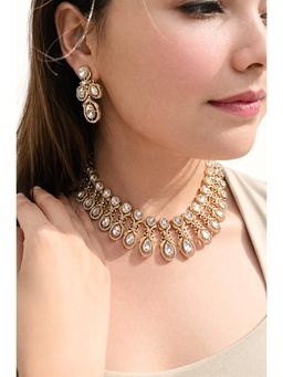 Prestones - Filigree Polki White Necklace with Earrings