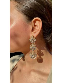 Prestones - Layered Floral Polki White Earrings