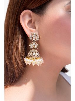 Prestones - Pearl Polki Jhumkis White Earrings