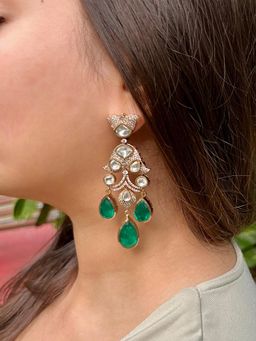 Prestones - Crystal Embellished Drop White Earrings