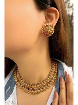 Prestones - Traditional Temple Gold Necklace with Earrings