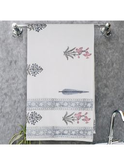 Texstylers - 300 Gsm Pure Cotton Waffle Weave Bath Towel - White & Blue