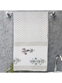 Texstylers - 300 Gsm Pure Cotton Waffle Weave Bath Towel - White & Green