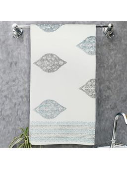 Texstylers - 300 Gsm Pure Cotton Waffle Weave Bath Towel - White & Teal