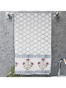 Texstylers - 300 Gsm Pure Cotton Waffle Weave Bath Towel - White & Pink