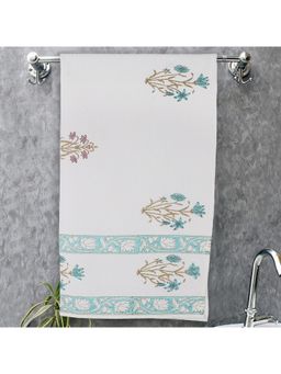 Texstylers - 300 Gsm Pure Cotton Waffle Weave Bath Towel - White, Blue & Brown