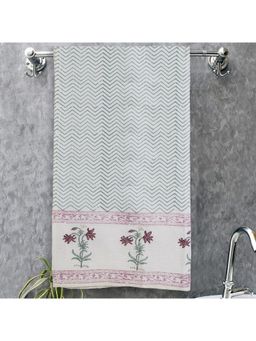 Texstylers - 300 Gsm Pure Cotton Waffle Weave Bath Towel - White, Grey & Pink