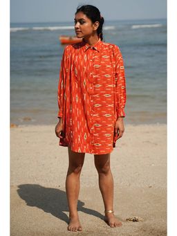 Okhai - Oleander Orange Ikat Shirt Dress (Set of 2)