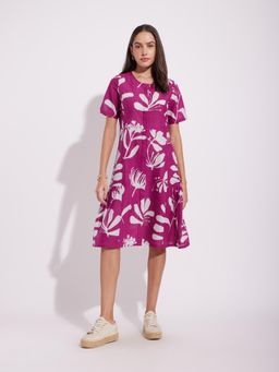 Pink Fort - Magenta Cotton Floral Print Dress